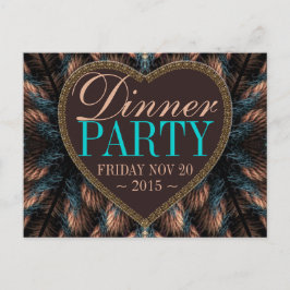 Aquamarines Fraktal Feathers Dinner Party Einladun Einladungspostkarte