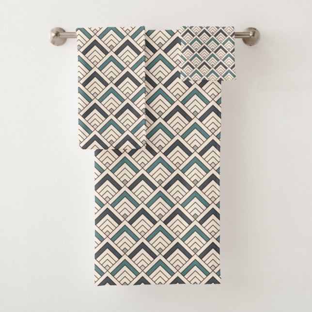 Aquamarines geometrisches Muster Badhandtuch Set (Insitu)