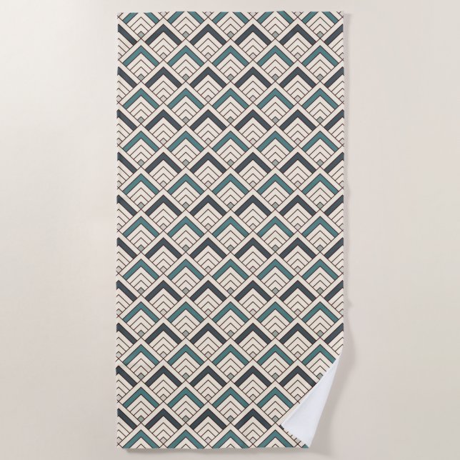 Aquamarines geometrisches Muster Strandtuch (Vorderseite)
