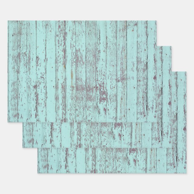 Aquamarines, gestörtes Rustikales Holz Geschenkpapier Set (Set)