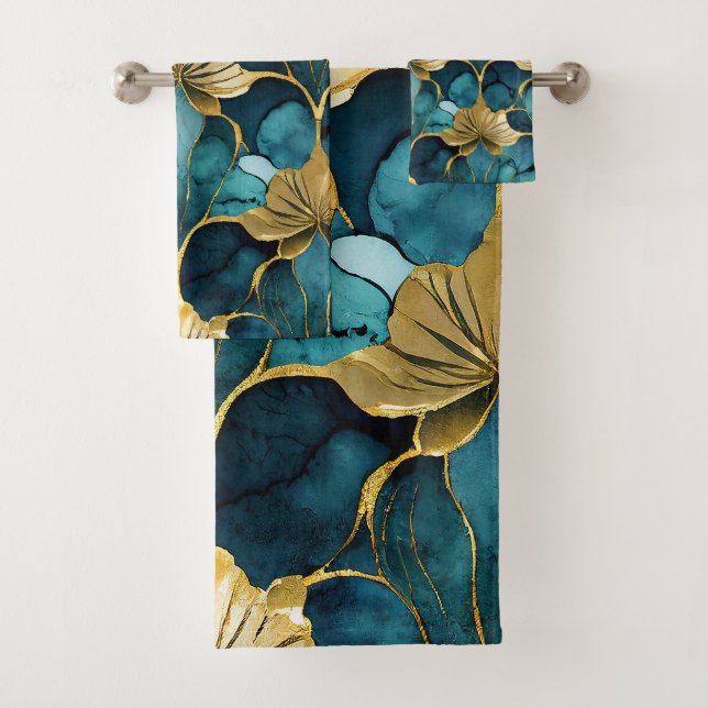 Aquamarines Gold der japanischen Flora Badhandtuch Set (Insitu)