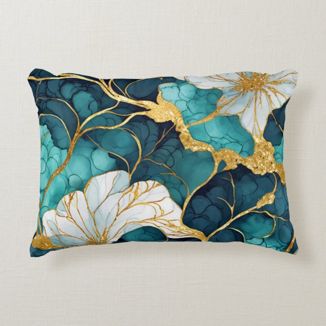 Aquamarines Gold der japanischen Flora Dekokissen (Vorderseite)