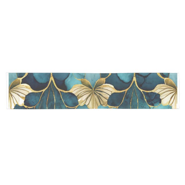 Aquamarines Gold der japanischen Flora Kurzer Tischläufer (Horizontal)