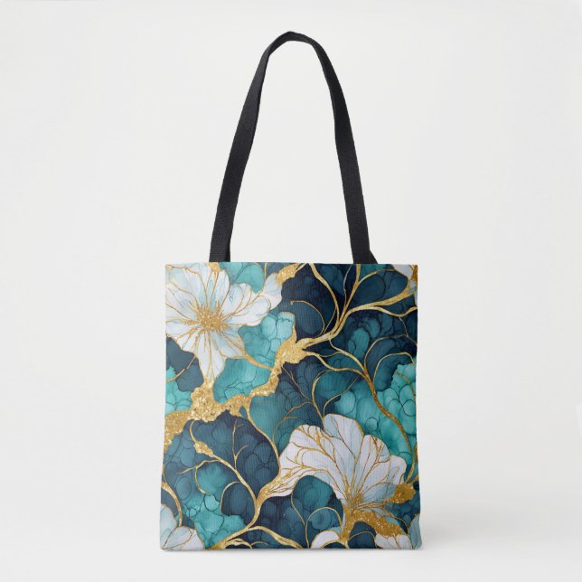Aquamarines Gold der japanischen Flora Tasche (Vorderseite)