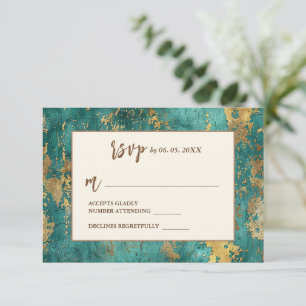 Aquamarines Gold Elegante Abstrakte Hochzeit RSVP Karte