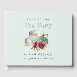 Aquamarines Gold Floral Teacup Brautparty Teezerem Gästebuch