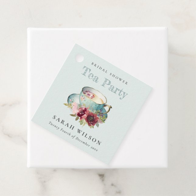 Aquamarines Gold Floral Teacup Brautparty Teezerem Geschenkanhänger (Beispiel)