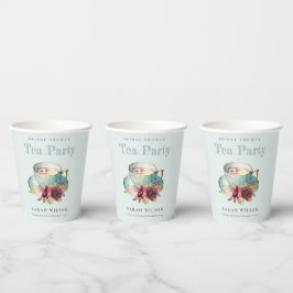 Aquamarines Gold Floral Teacup Brautparty Teezerem Pappbecher
