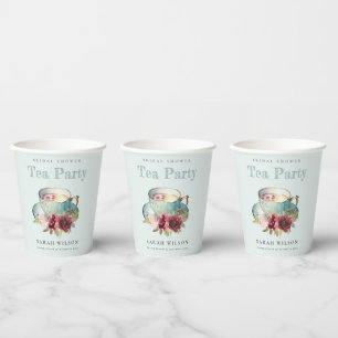Aquamarines Gold Floral Teacup Brautparty Teezerem Pappbecher