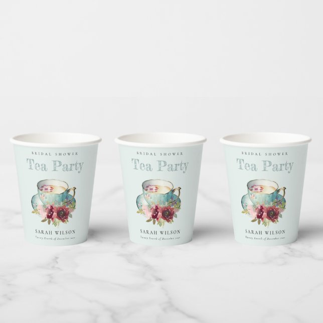 Aquamarines Gold Floral Teacup Brautparty Teezerem Pappbecher (Multi)
