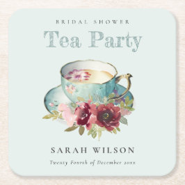 Aquamarines Gold Floral Teacup Brautparty Teezerem Rechteckiger Pappuntersetzer