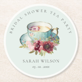 Aquamarines Gold Floral Teacup Brautparty Teezerem Runder Pappuntersetzer