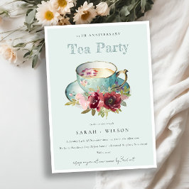 Aquamarines Gold Floral Teacup Jährliches Jubiläum Einladung