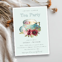 Aquamarines Gold Floral Teacup Paare Dusche Tee Pa Einladung