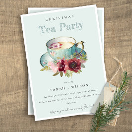 Aquamarines Gold Floral Teacup Party Einladung