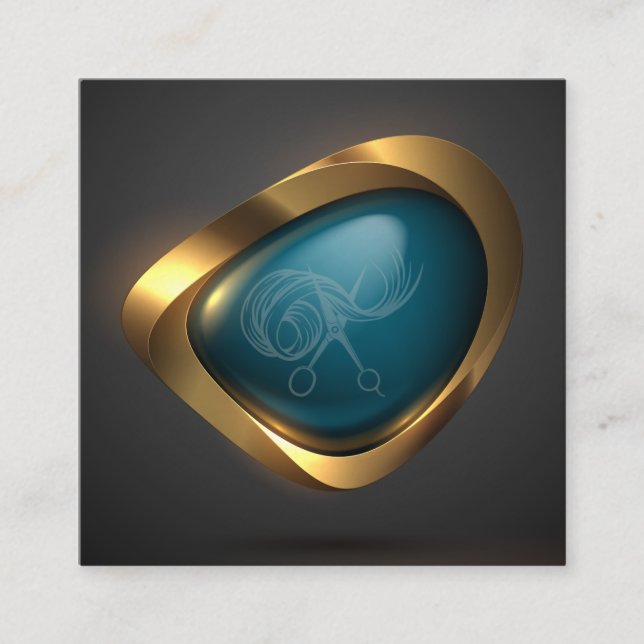 Aquamarines Gold-Logo Moderner Friseursalon Stylis Quadratische Visitenkarte (Vorderseite)