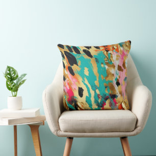 Aquamarines Gold Pink Leopard Paint Kissen