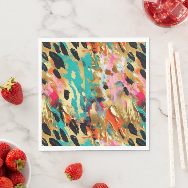 Aquamarines Gold Pink Leopard Paint Serviette (Beispiel)