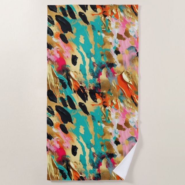 Aquamarines Gold Pink Leopard Paint Strandtuch (Vorderseite)