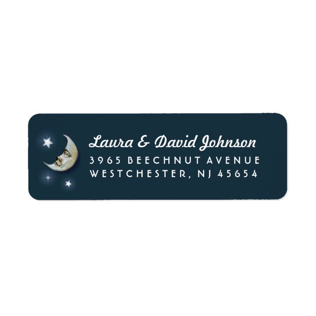 Aquamarines Gold & White Moon & Stars-Adressetiket (Vorne)
