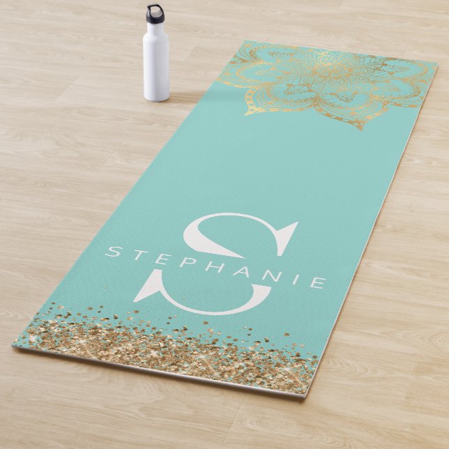 aquamarines Gold Zen Mandala Monogramm Yogamatte (Beispiel)