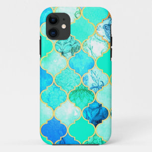 Aquamarines, goldenes, blaugrünes Meerjungmuster Case-Mate iPhone Hülle