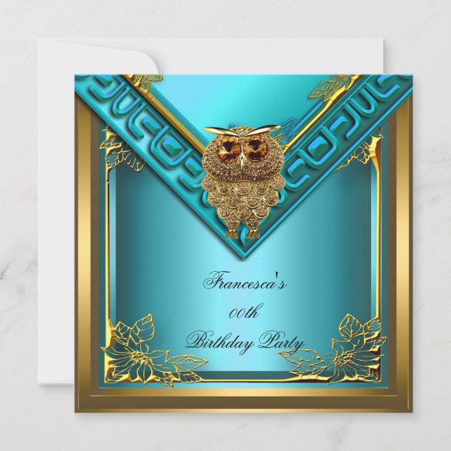 Aquamarines Goldenes Schmuckstück Elite Elegante G Einladung (Vorderseite)
