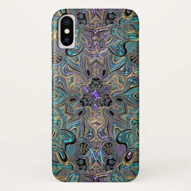 Aquamarines Goldlila Mandala-Monogramm iPhone X Case-Mate iPhone Hülle (Rückseite)
