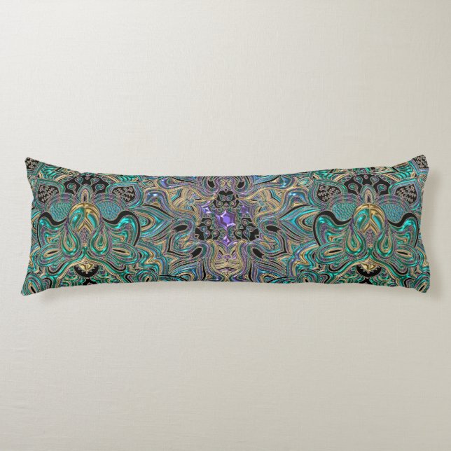 Aquamarines Goldlila schwarzer Mandala Seitenschläferkissen (Vorderseite)