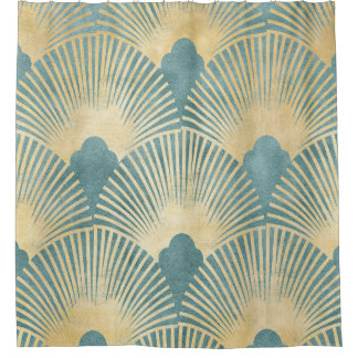 Aquamarines Goldmuster, Federmuster, Art Deco Chi Duschvorhang