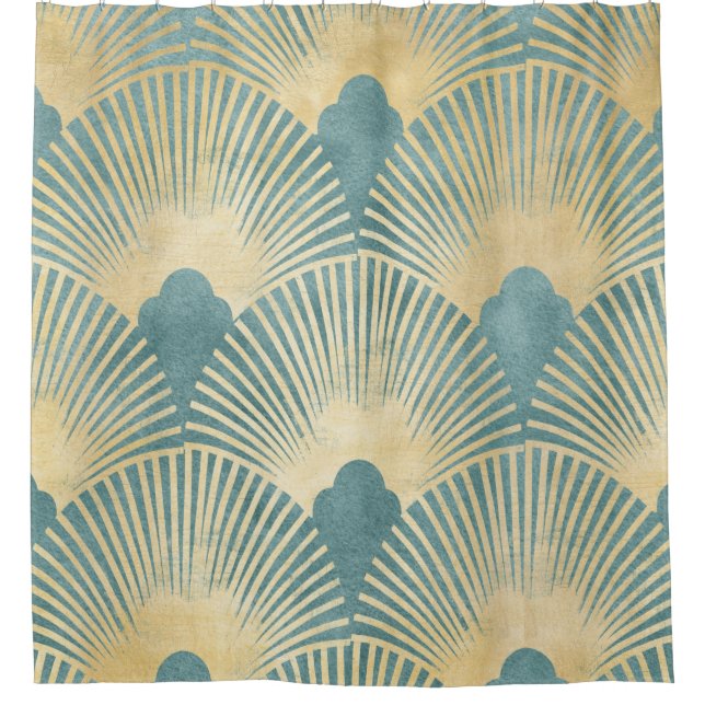 Aquamarines Goldmuster, Federmuster, Art Deco Chi Duschvorhang (Vorderseite)