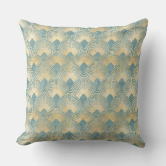 Aquamarines Goldmuster, Federmuster, Art Deco Chi Kissen