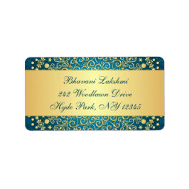 Aquamarines, goldverschachteltes Scrollenschild Rü Adressaufkleber