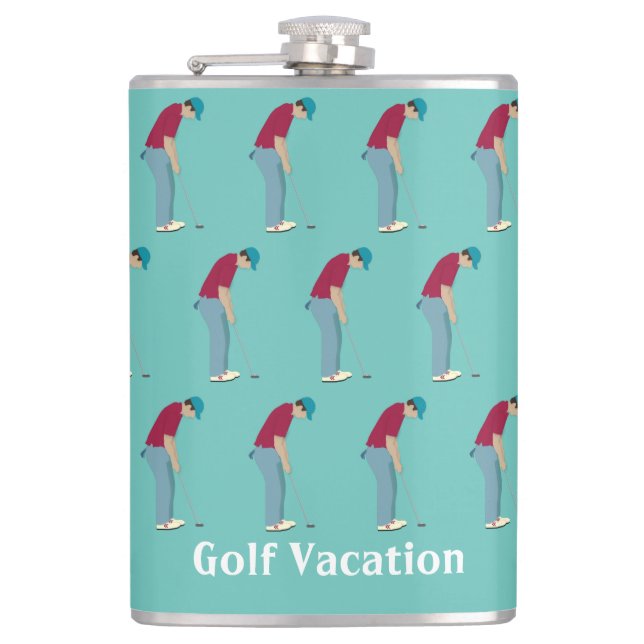 Aquamarines Golfthema Flachmann (Vorderseite)