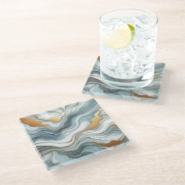 Aquamarines graues blaues Goldmarmor Kunstmuster Glasuntersetzer