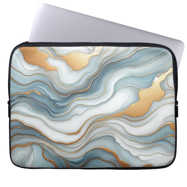 Aquamarines graues blaues Goldmarmor Kunstmuster Laptopschutzhülle (Vorderseite)