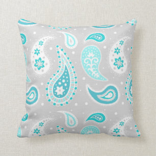 Aquamarines graues Paisley-Muster-dekoratives Kissen