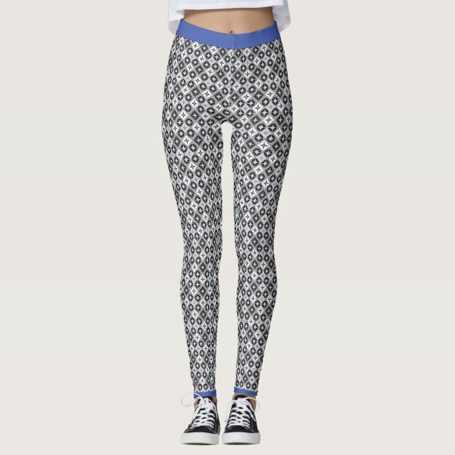 Aquamarines, graues und weißes Muster Leggings (Vorderseite)