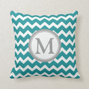 Aquamarines graues Zickzack Monogramm-dekoratives Kissen