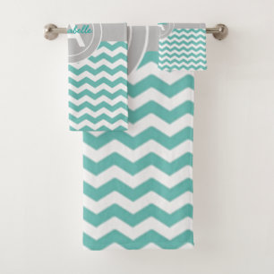 Aquamarines graues Zickzack Quatrefoil Badhandtuch Set
