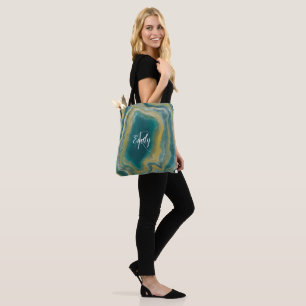 Aquamarines Green Agate Marble Abstrakt Name Monog Tasche