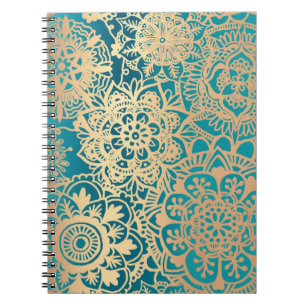 Aquamarines Green and Gold Floral Mandala Muster Notizblock