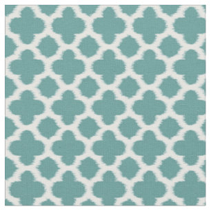 Aquamarines Green Blue White Ikat Quatrefolienmust Stoff