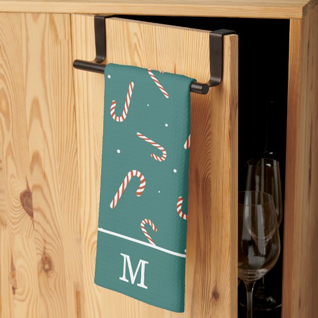 Aquamarines Green Candy Cane Weihnachtsmuster Mono Geschirrtuch (Drittel gefaltet)