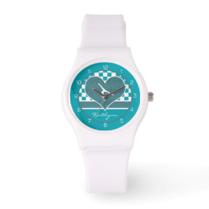 Aquamarines Green Checkered Gymnastics mit Monogra Armbanduhr