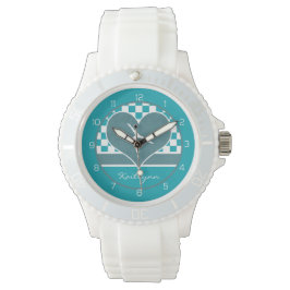 Aquamarines Green Checkered Gymnastics mit Monogra Armbanduhr