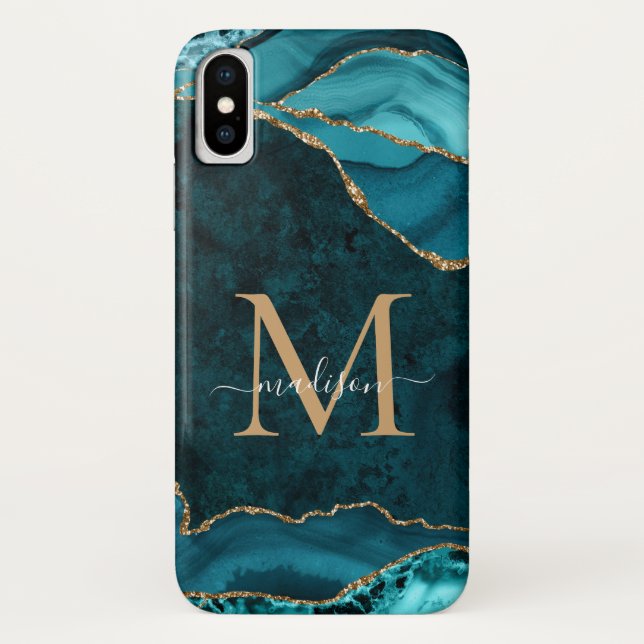 Aquamarines Green Glitzer Agate Gemstone Monogram Case-Mate iPhone Hülle (Rückseite)