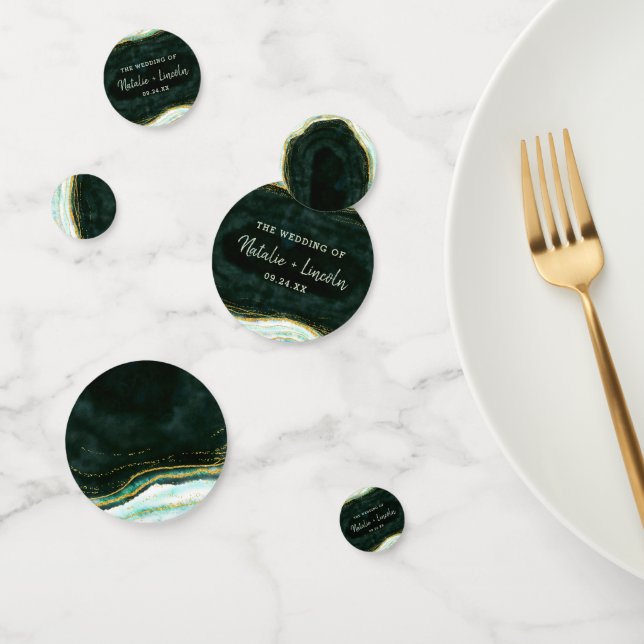 Aquamarines Green & Gold Agate-MarmorWedelmongramm Konfetti (Gruppe)