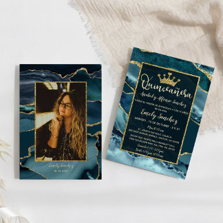 Aquamarines Green Gold Agate Spanish Quinceñera Fo Einladung