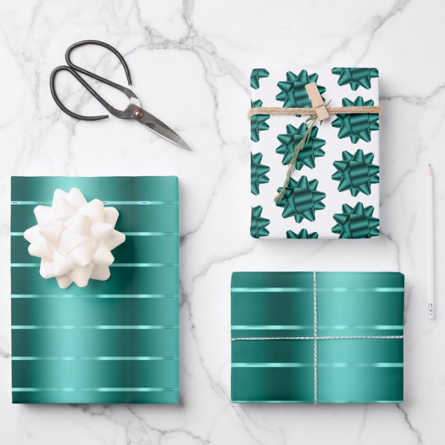 Aquamarines Green Ribbon Bow Brautparty Geschenkpapier Set (Vorderseite)